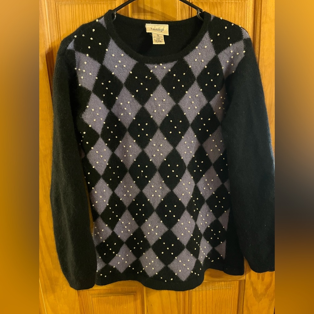 Essentials Black and Purple Argyle Sweater